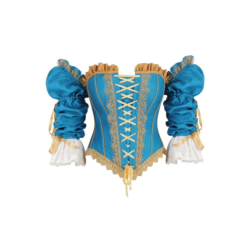 Attitude Corsets - Joplin Rococo Off Shoulder Vollbrust Korsett - Blau/Goldfarben